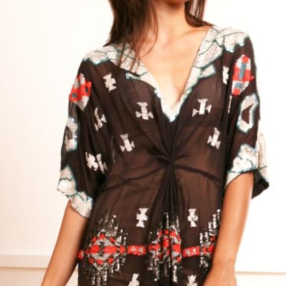 All Saints Tunic Silk Sequined Embellished Aztec Chariot Dress Womens 6 NEW - Picture 15 of 16